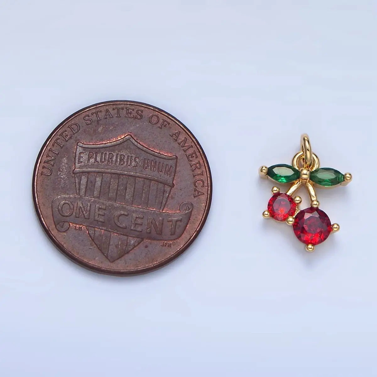 24K Gold Filled Red Cz Cherry Fruit Mini Charm