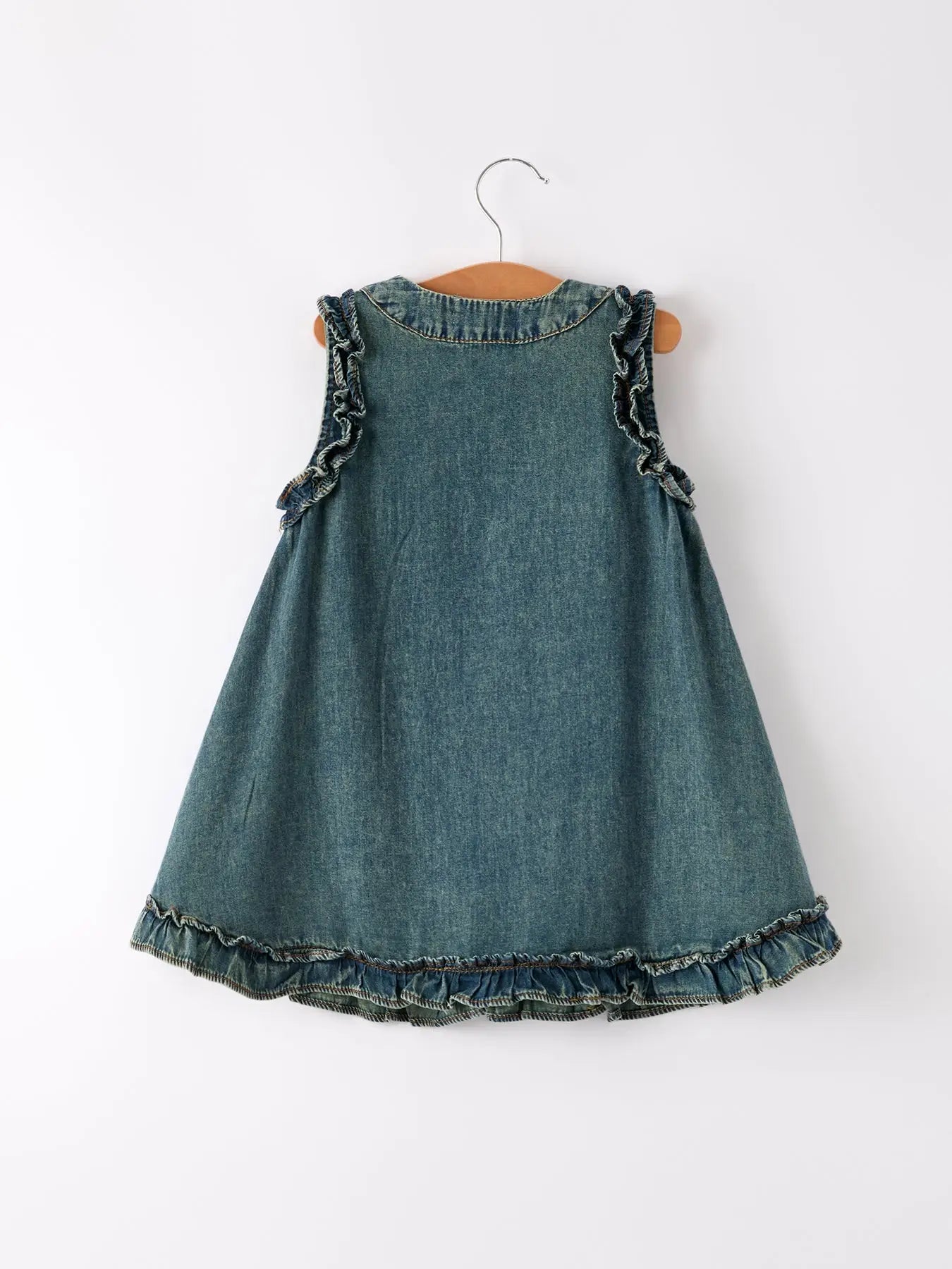 Vintage Denim Ruffle Girls Dress