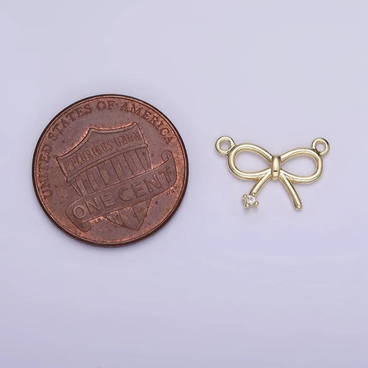 14K Gold Filled 11mm Mini Bow Ribbon Cz Connector
