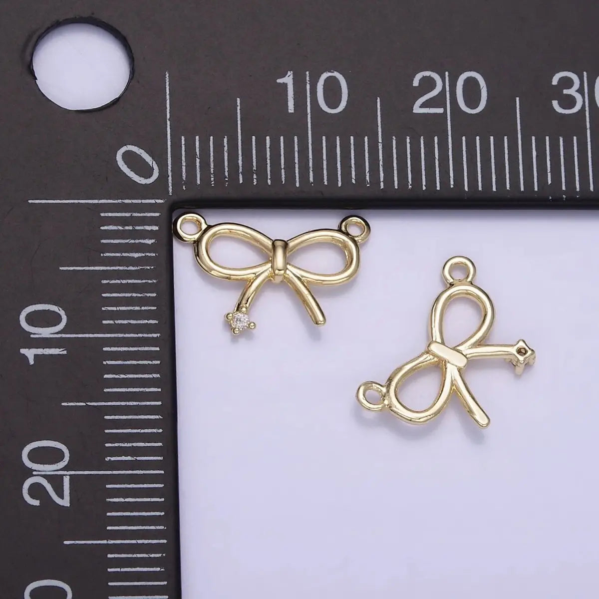 14K Gold Filled 11mm Mini Bow Ribbon Cz Connector