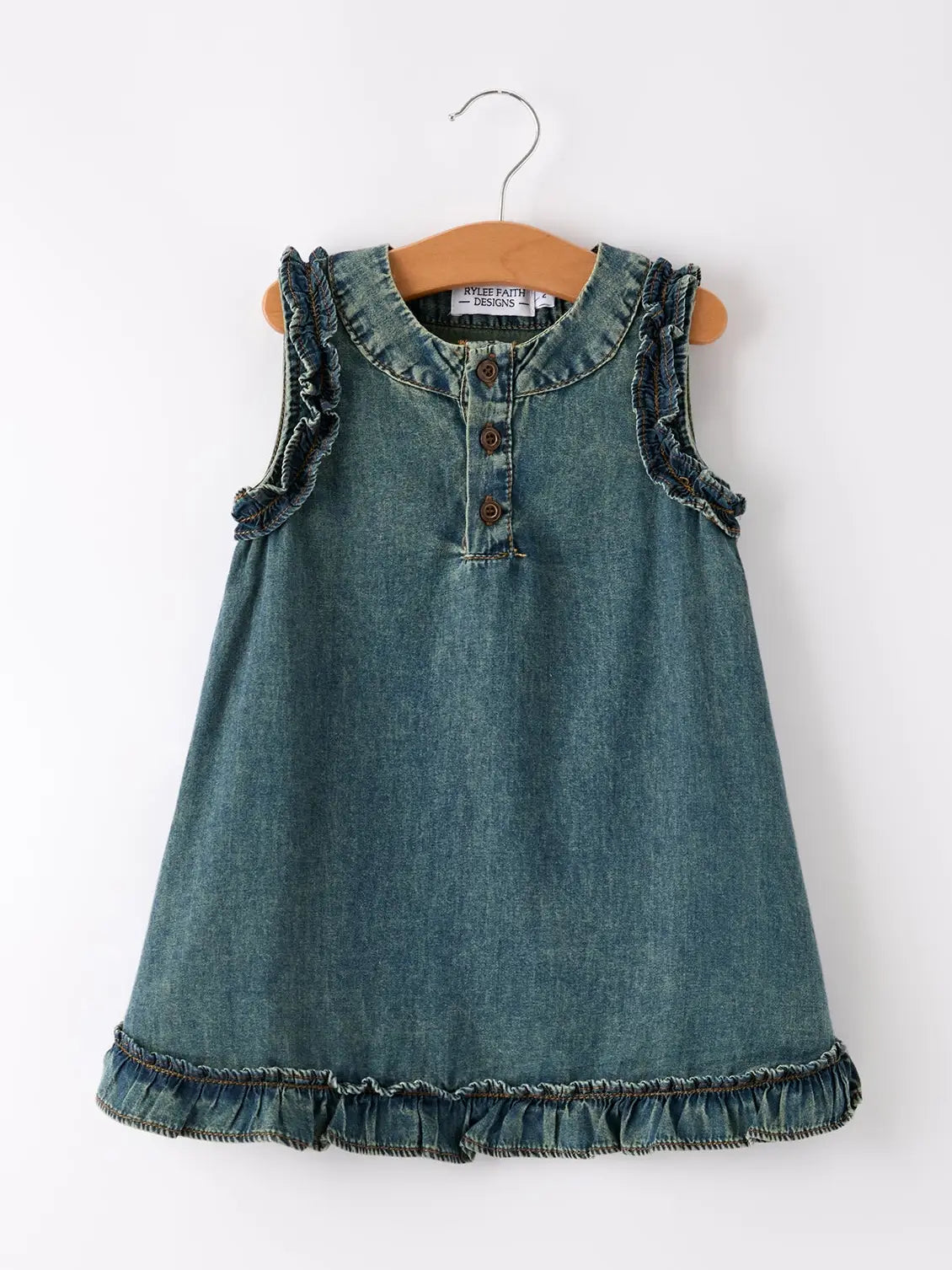 Vintage Denim Ruffle Girls Dress