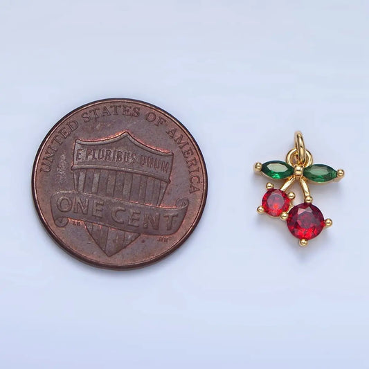 24K Gold Filled Red Cz Cherry Fruit Mini Charm