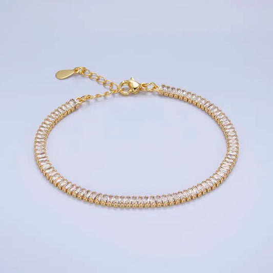 24K Gold Filled Cz Baguette 7inch Tennis Bracelet