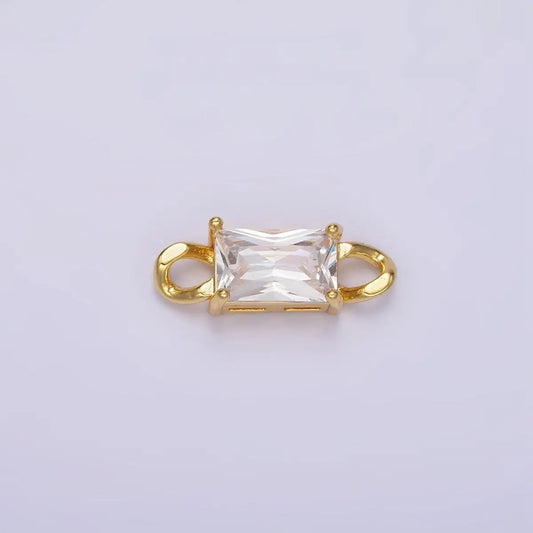 24K Gold Filled Clear Cz Baguette Curb Link Loop Connector